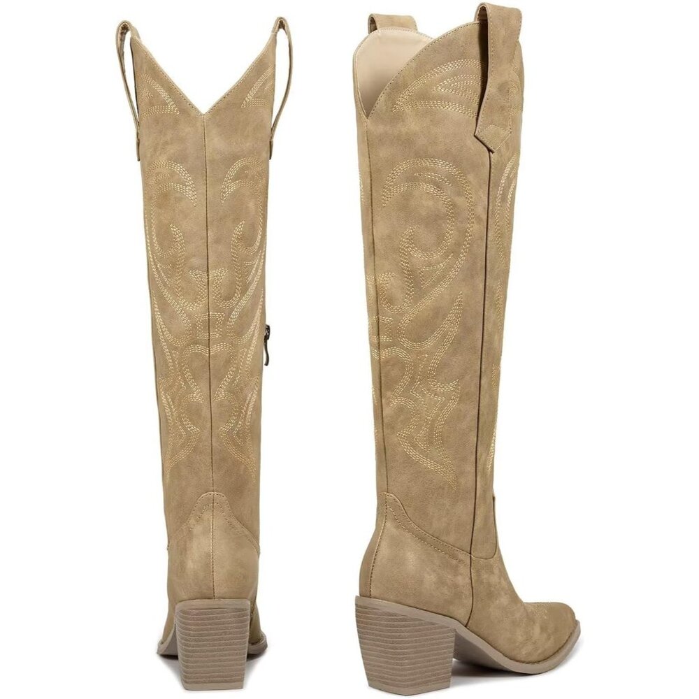 Women Pu Apricot Knee High Boots Women Zipper Convenience Comfort Fashion - Picture 5 of 7